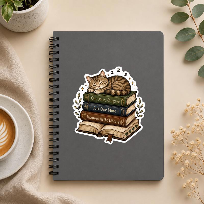Sleeping Cat Reader Sticker - One More Chapter Bookish Mood - Bookorys