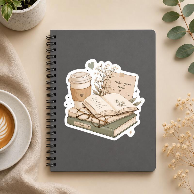 Take Your Time - Cozy Coffee And Books Art Sticker - Bookorys