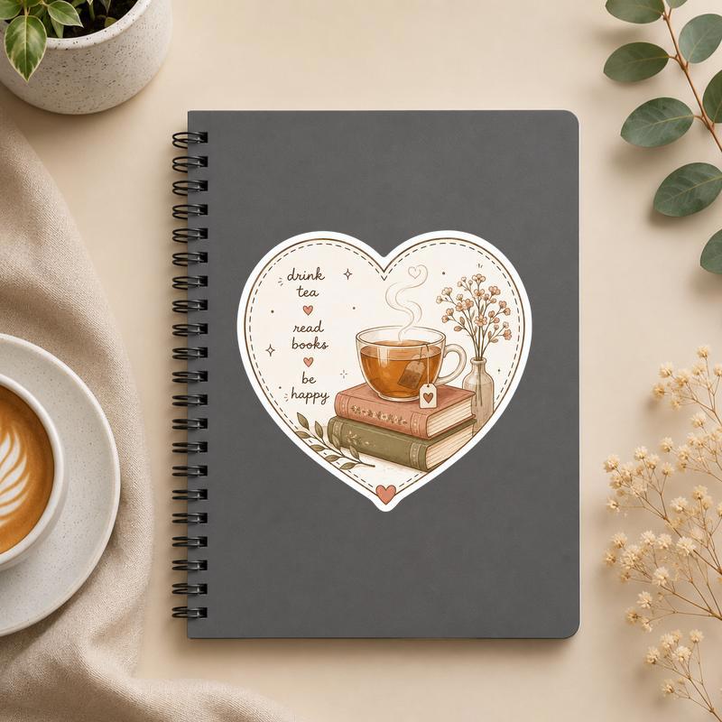 Tea Lover Bookworm - Soft Reading Vibes Sticker - Bookorys