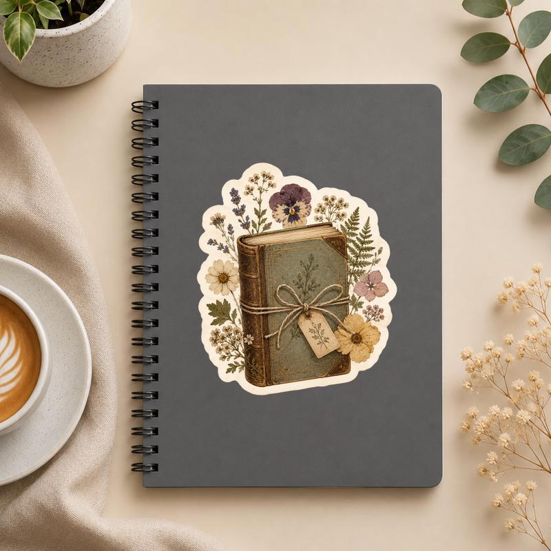 Vintage Floral Journal - Antique Book Lover Sticker - Bookorys