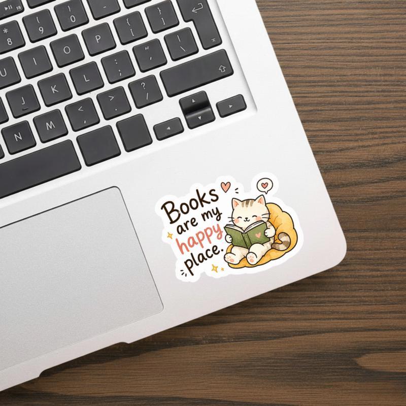 Books Are My Happy Place - Cute Reading Cat Sticker