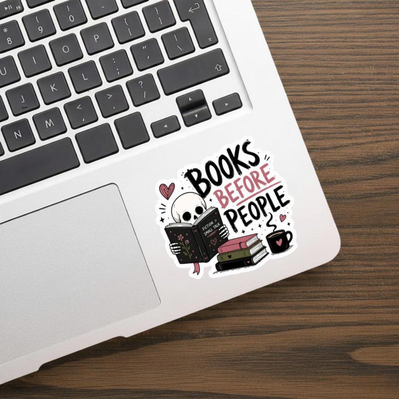 Books Before People - Funny Skeleton Introvert Reader Sticker