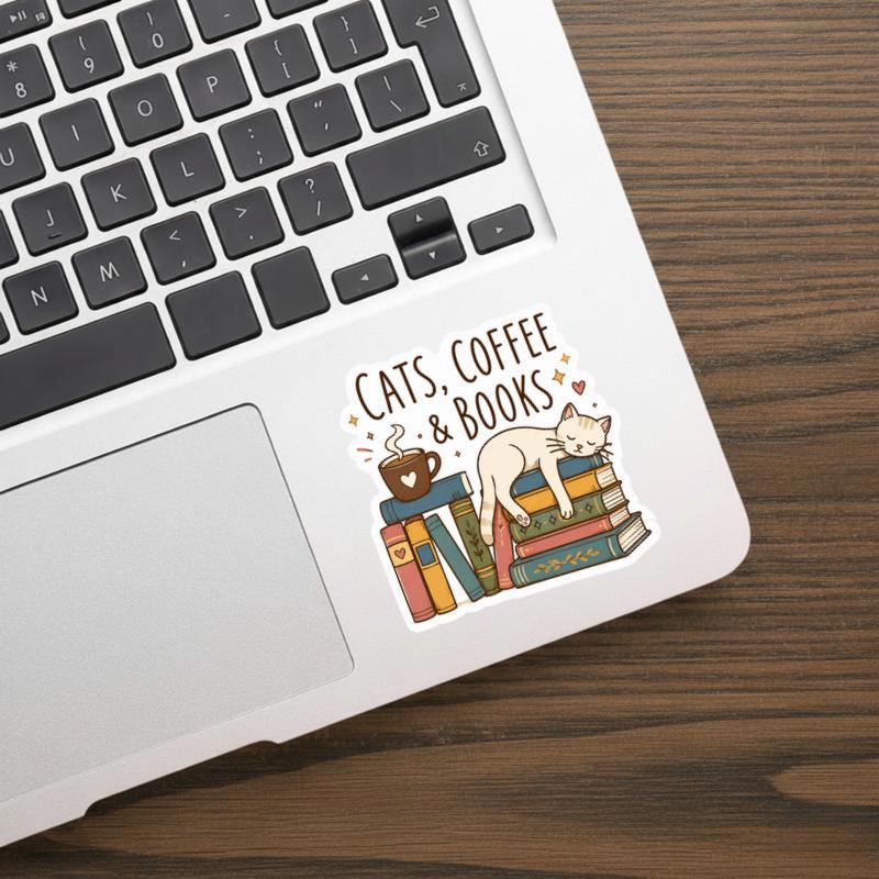 Cats, Coffee And Books - Cozy Reader Lifestyle Sticker Cats, Coffee And Books - Cozy Reader Lifestyle Sticker