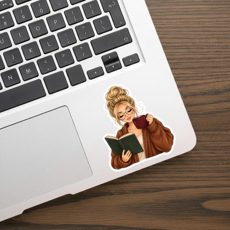 Cozy Reader Girl - Books And Coffee Aesthetic Sticker Cozy Reader Girl - Books And Coffee Aesthetic Sticker