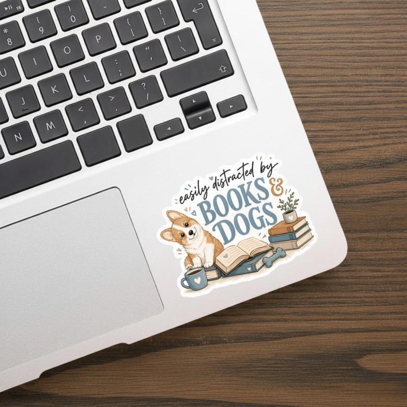 Easily Distracted By Books And Dogs - Funny Dog Reading Sticker