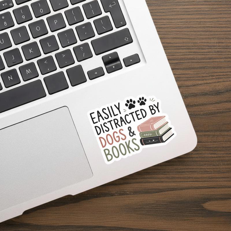 Easily Distracted By Dogs And Books - Funny Reading Quote Sticker