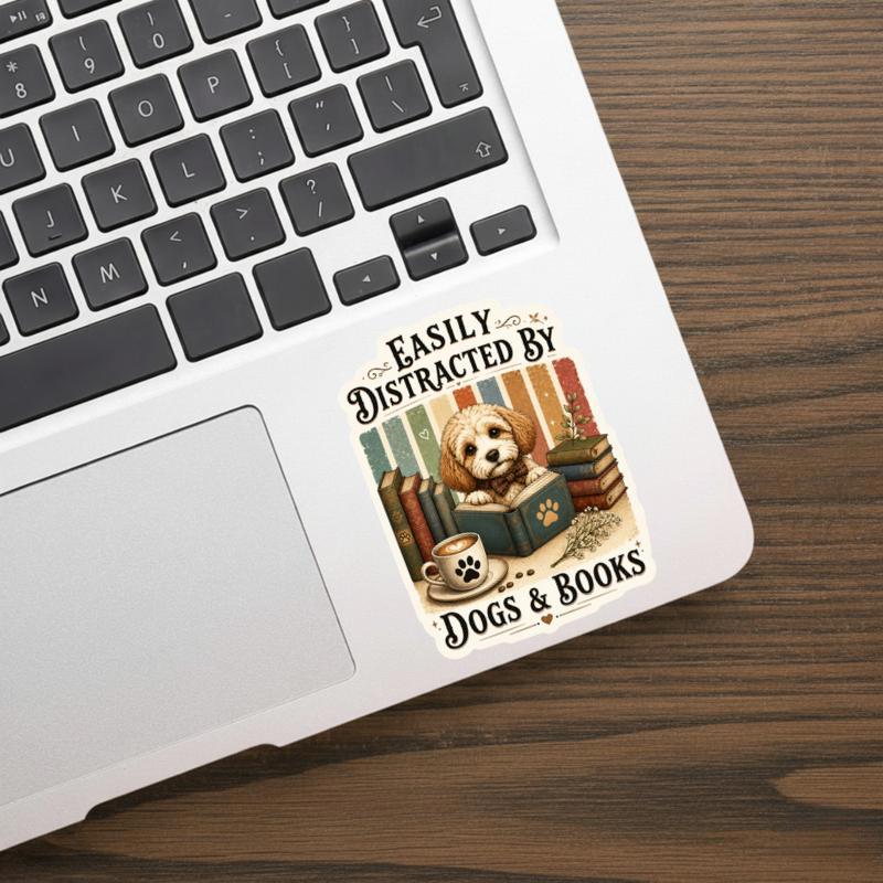 Easily Distracted By Dogs And Books - Vintage Reader Vibes Sticker