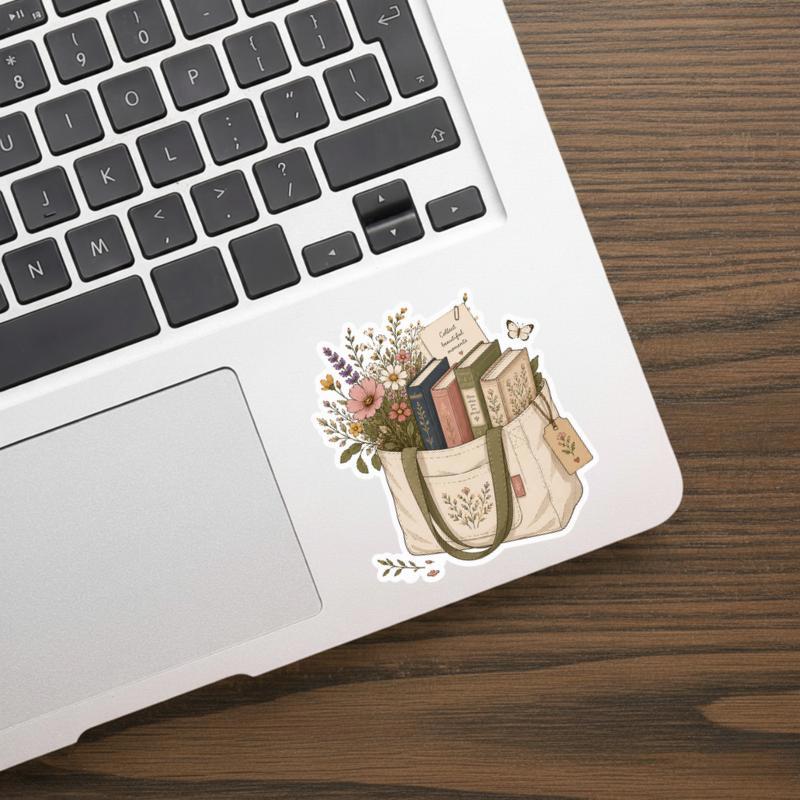 Floral Book Tote Aesthetic - Cozy Reader Sticker
