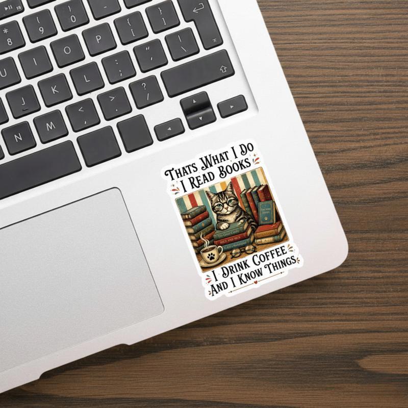 I Read Books, Drink Coffee And Know Things - Vintage Cat Art Sticker