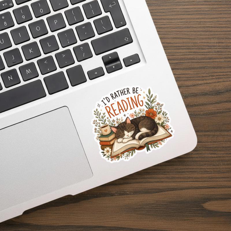 I’d Rather Be Reading - Cozy Cat Book Lover Sticker