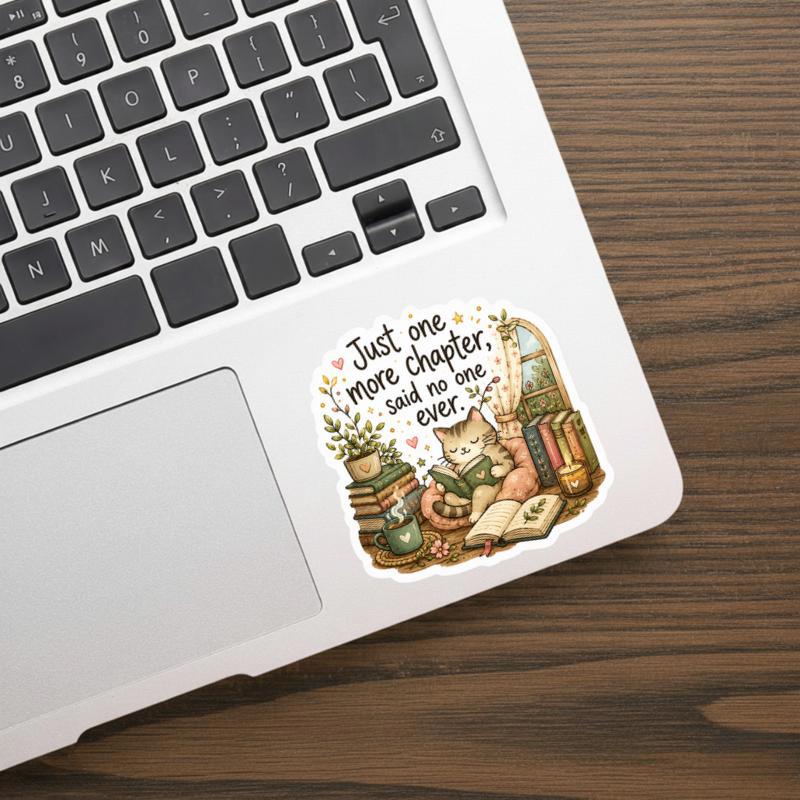 Just One More Chapter - Cozy Cat Reading Artwork Sticker