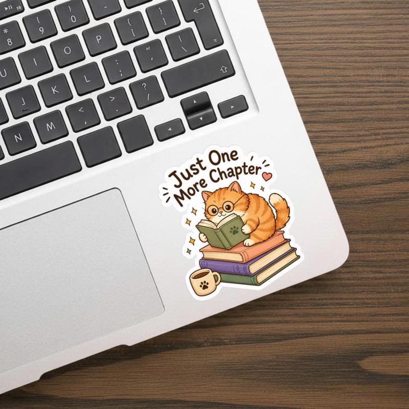 Just One More Chapter - Cute Orange Cat Sticker
