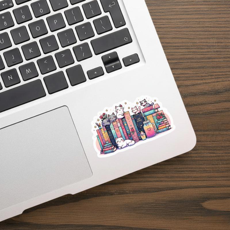Kawaii Cat Library - Cozy Reading Corner Sticker