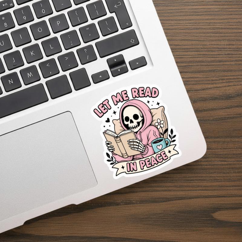 Let Me Read In Peace - Pink Skeleton Reader Sticker