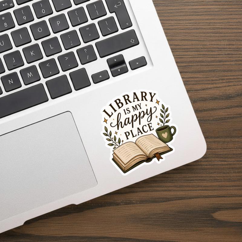 Library Is My Happy Place Sticker - Cozy Book Lover Gift