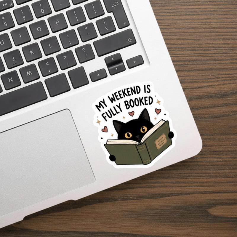 My Weekend Is Fully Booked - Introvert Cat Book Lover Sticker My Weekend Is Fully Booked - Introvert Cat Book Lover Sticker
