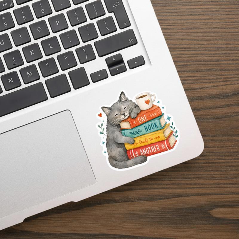 One Book Leads To Another - Cute Reading Cat Sticker