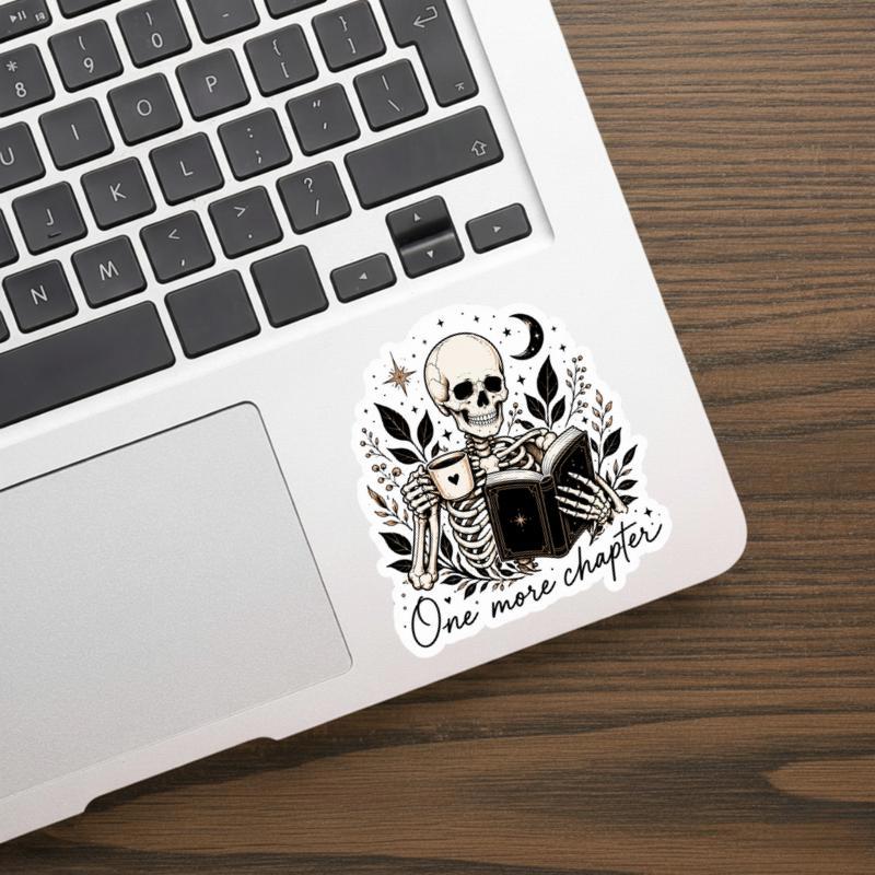 One More Chapter - Skeleton Coffee Reader Sticker One More Chapter - Skeleton Coffee Reader Sticker