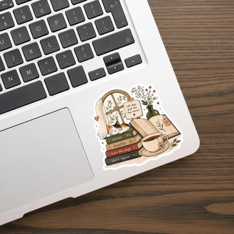 Pause Breathe, Turn The Page - Cozy Reading Life Sticker Pause Breathe, Turn The Page - Cozy Reading Life Sticker