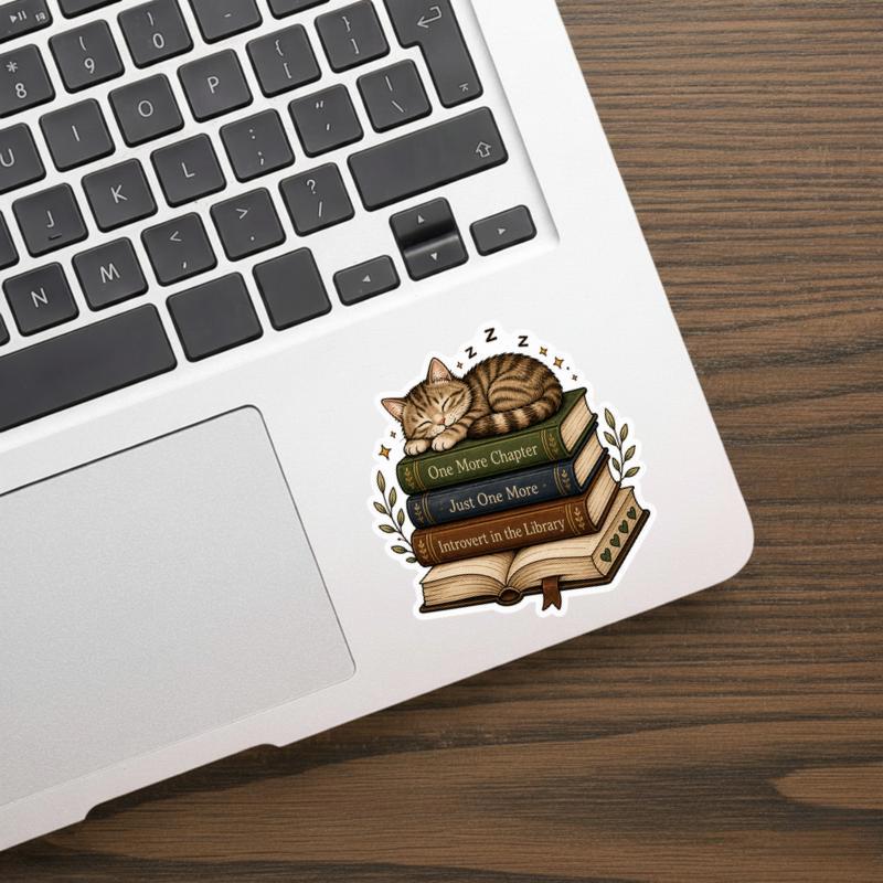 Sleeping Cat Reader Sticker - One More Chapter Bookish Mood Sleeping Cat Reader Sticker - One More Chapter Bookish Mood