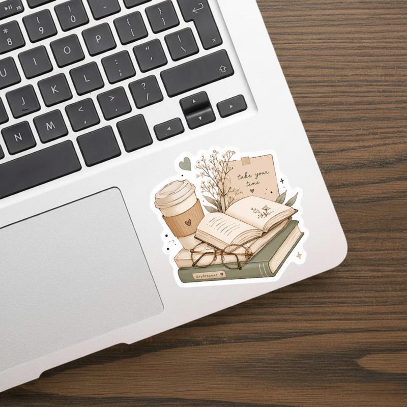 Take Your Time - Cozy Coffee And Books Art Sticker Take Your Time - Cozy Coffee And Books Art Sticker
