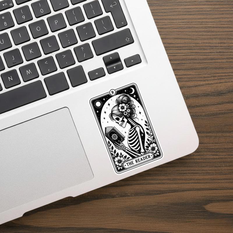 The Reader Tarot Card - Gothic Skeleton Book Lover Art Sticker