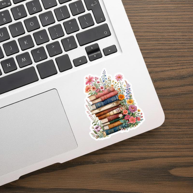 Vintage Floral Book Stack - Cozy Reader Aesthetic Sticker