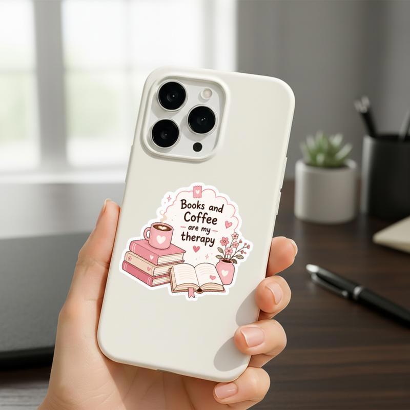 Books And Coffee Are My Therapy - Trendy Quote For Reader Sticker