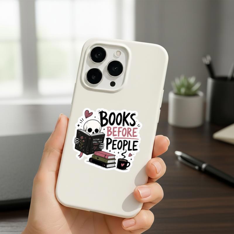 Books Before People - Funny Skeleton Introvert Reader Sticker
