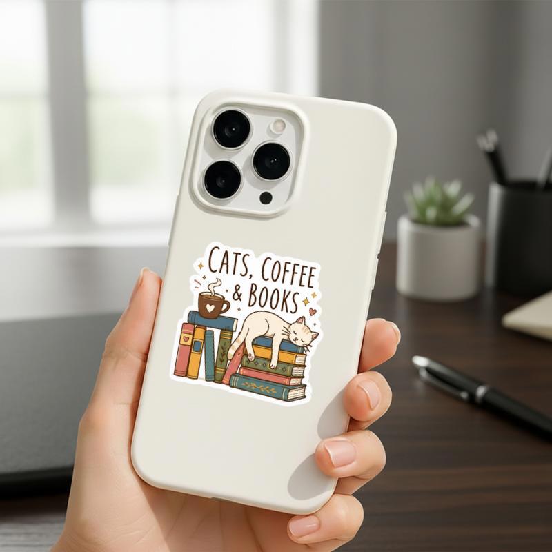 Cats, Coffee And Books - Cozy Reader Lifestyle Sticker Cats, Coffee And Books - Cozy Reader Lifestyle Sticker