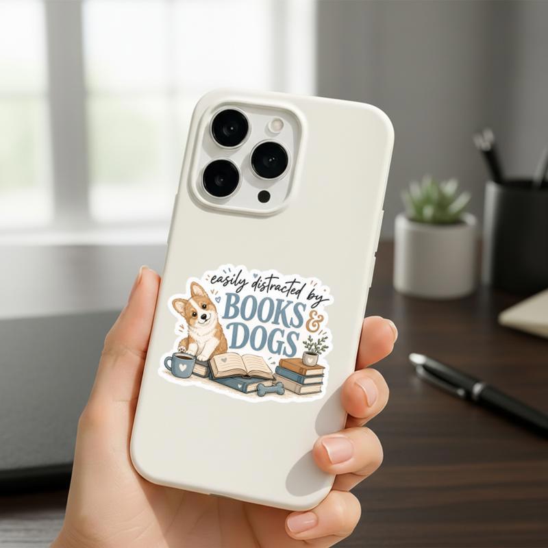 Easily Distracted By Books And Dogs - Funny Dog Reading Sticker