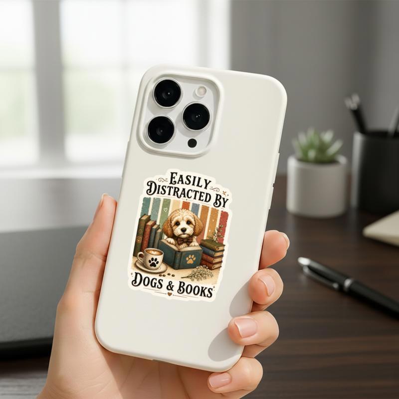 Easily Distracted By Dogs And Books - Vintage Reader Vibes Sticker