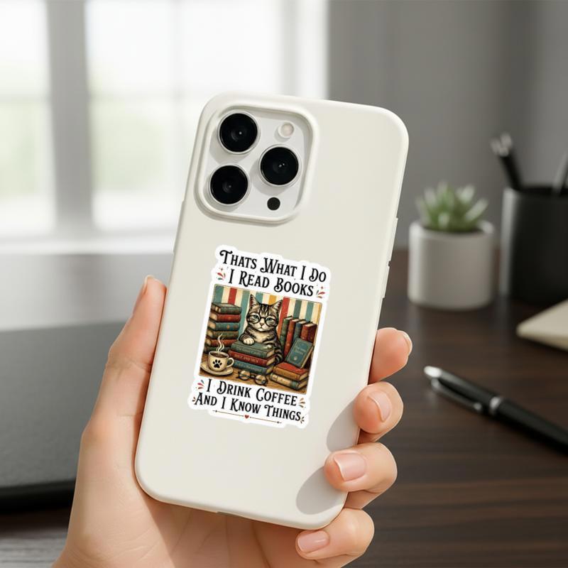 I Read Books, Drink Coffee And Know Things - Vintage Cat Art Sticker