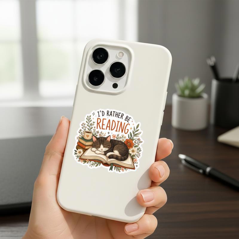 I’d Rather Be Reading - Cozy Cat Book Lover Sticker