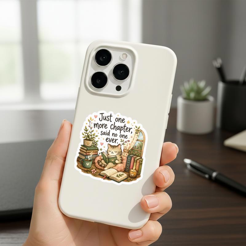 Just One More Chapter - Cozy Cat Reading Artwork Sticker