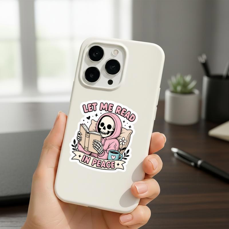 Let Me Read In Peace - Pink Skeleton Reader Sticker