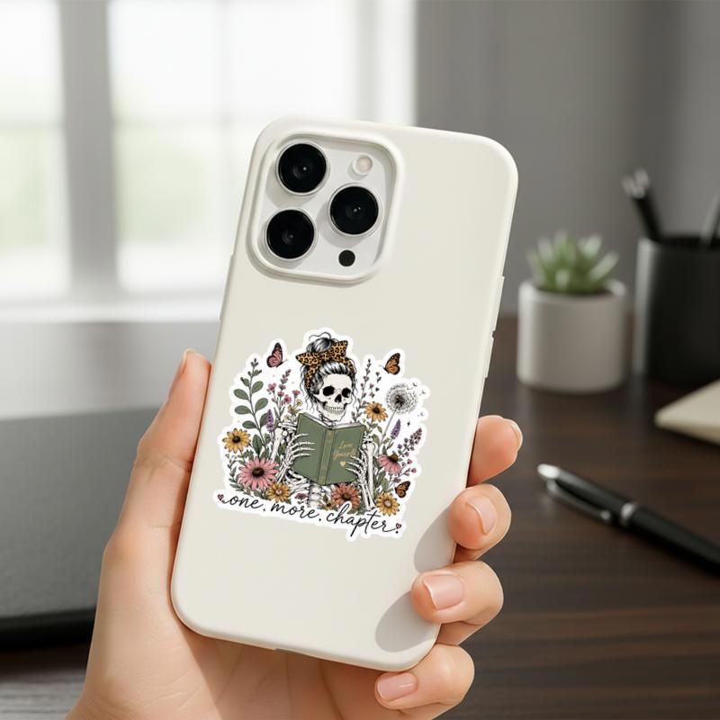 One More Chapter - Gothic Floral Skeleton Reader Sticker One More Chapter - Gothic Floral Skeleton Reader Sticker