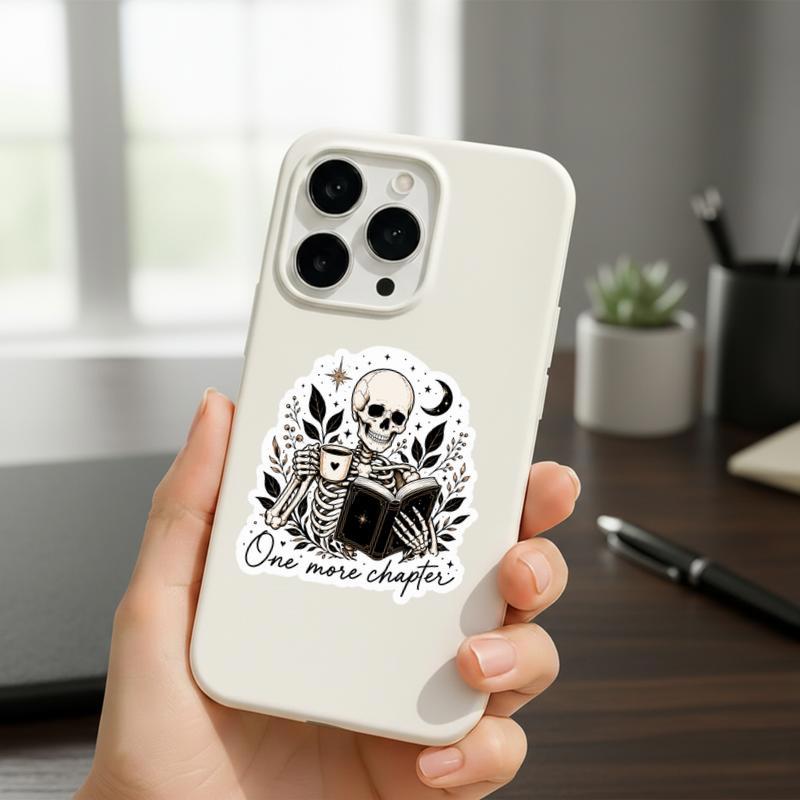 One More Chapter - Skeleton Coffee Reader Sticker One More Chapter - Skeleton Coffee Reader Sticker