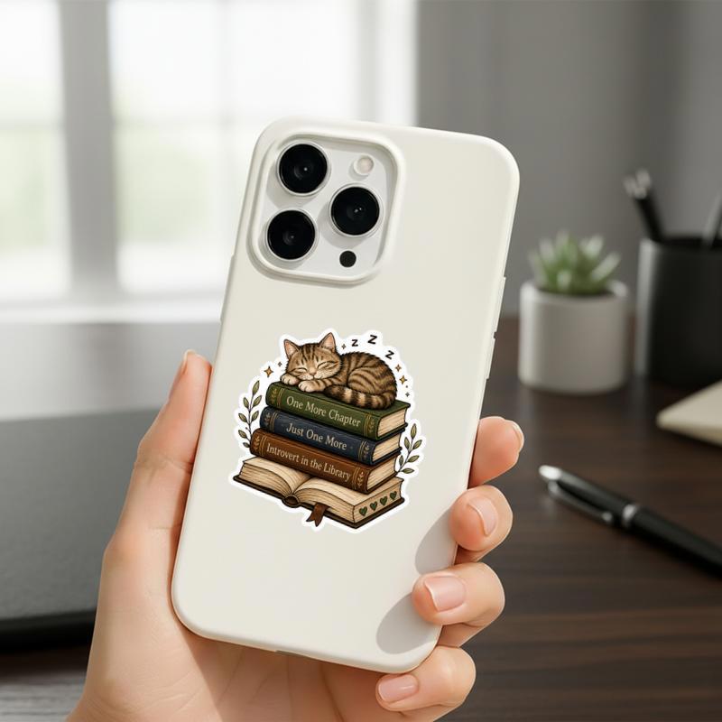 Sleeping Cat Reader Sticker - One More Chapter Bookish Mood Sleeping Cat Reader Sticker - One More Chapter Bookish Mood