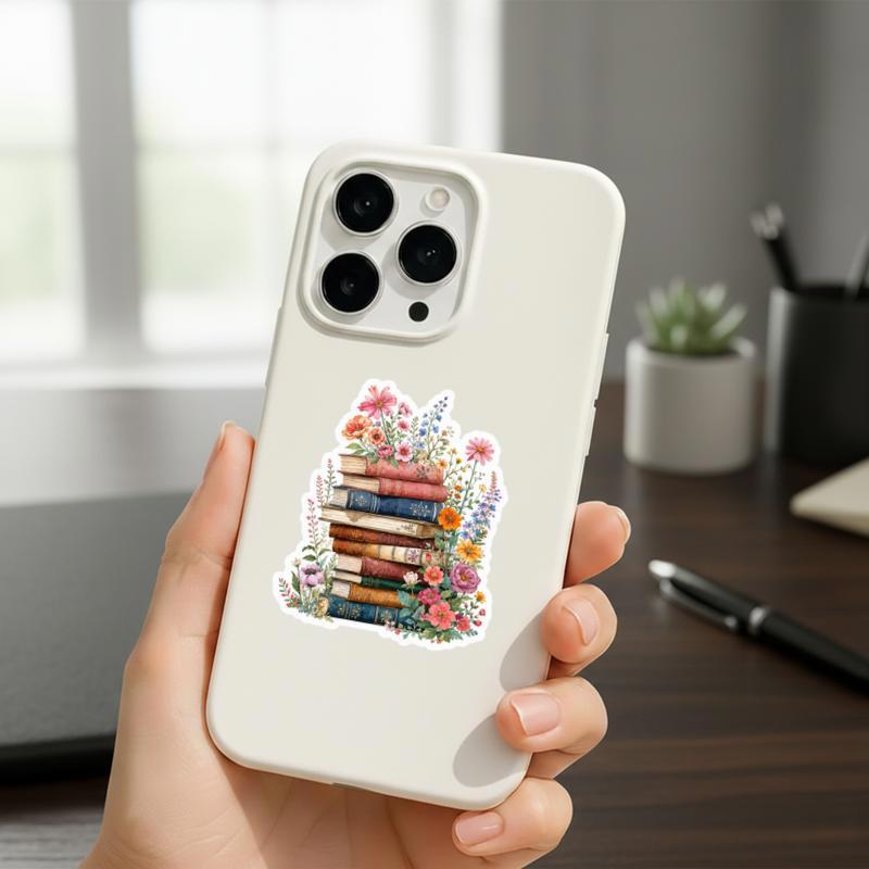 Vintage Floral Book Stack - Cozy Reader Aesthetic Sticker