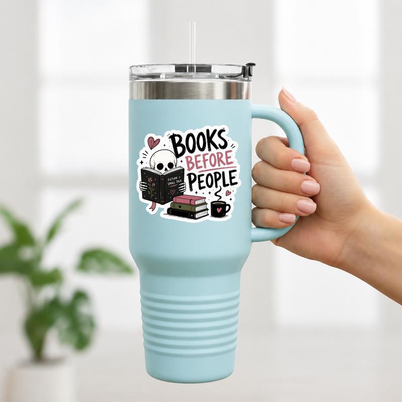 Books Before People - Funny Skeleton Introvert Reader Sticker