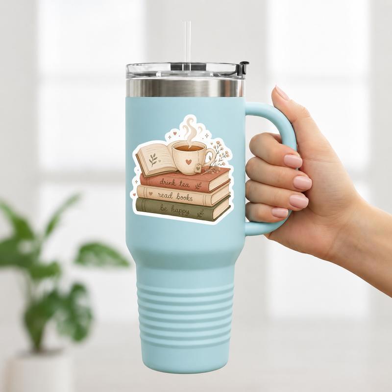 Drink Tea Read Books Be Happy - Soft Bookish Aesthetic Sticker Drink Tea Read Books Be Happy - Soft Bookish Aesthetic Sticker