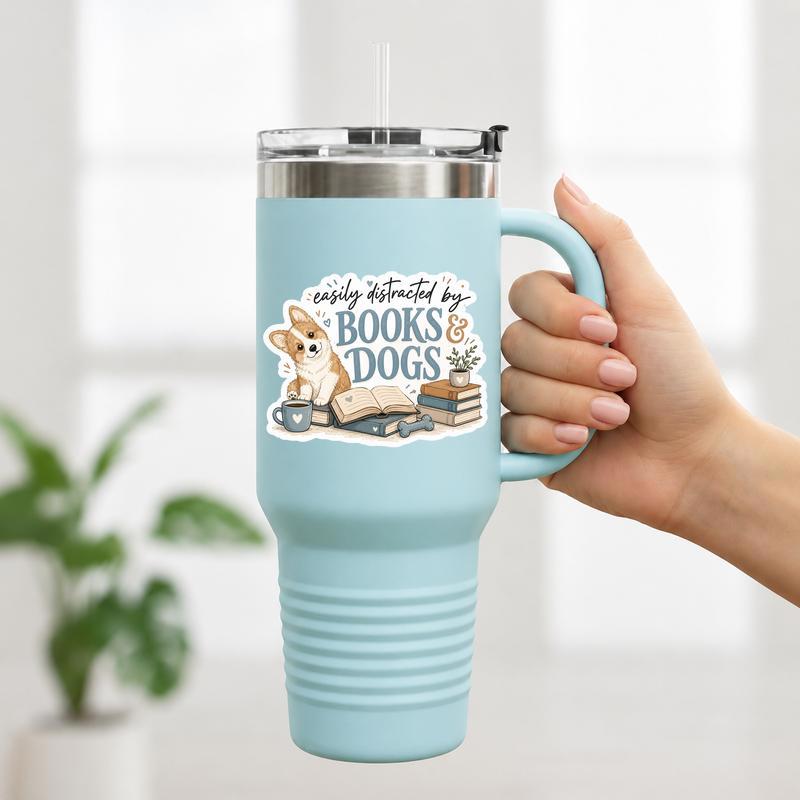 Easily Distracted By Books And Dogs - Funny Dog Reading Sticker