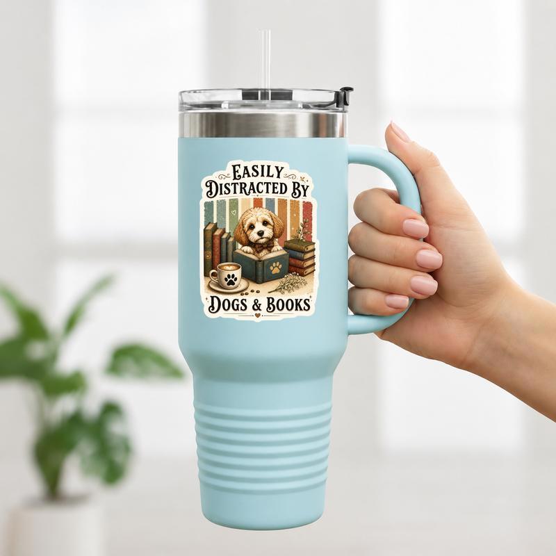 Easily Distracted By Dogs And Books - Vintage Reader Vibes Sticker