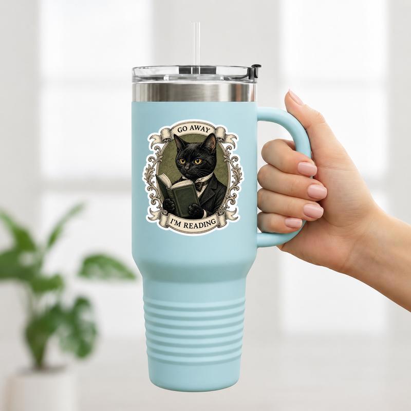Go Away, I’m Reading - Vintage Black Cat Introvert Reader Sticker