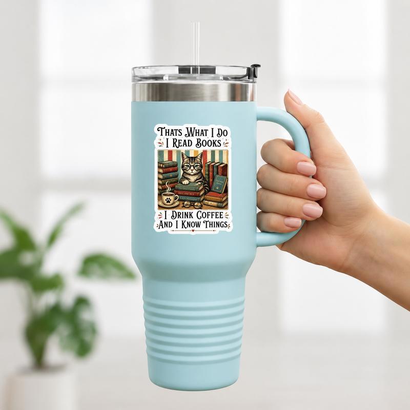 I Read Books, Drink Coffee And Know Things - Vintage Cat Art Sticker