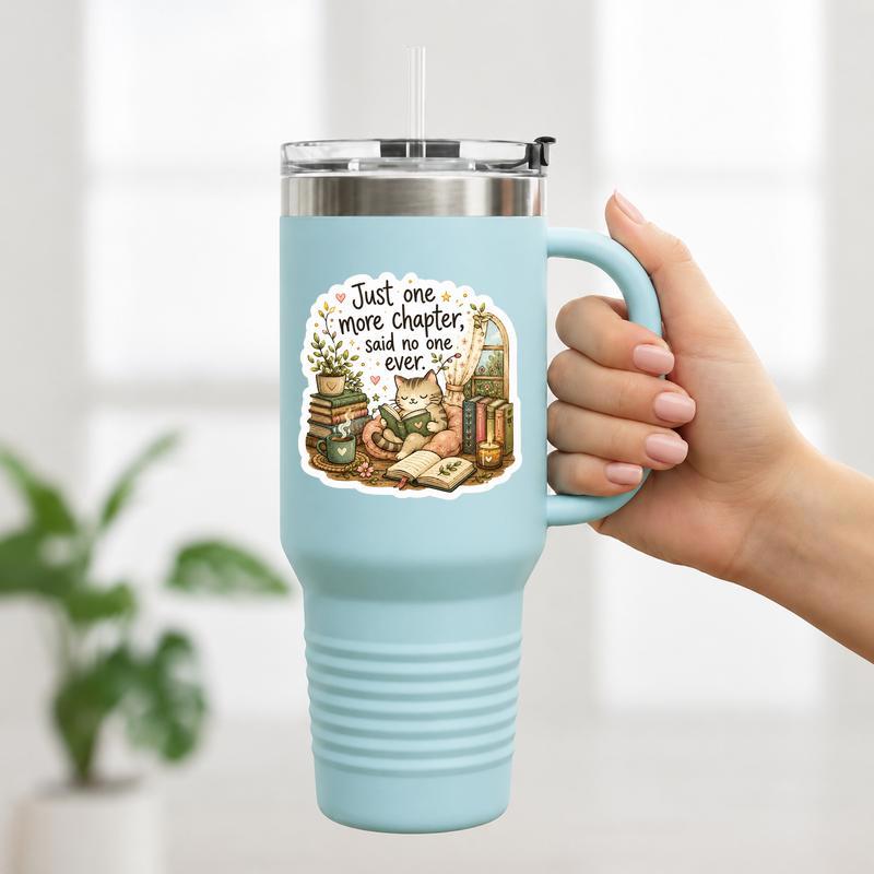 Just One More Chapter - Cozy Cat Reading Artwork Sticker