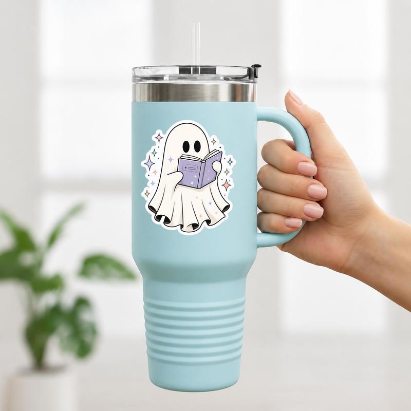 Kawaii Ghost Reader - Cute Cozy Book Sticker