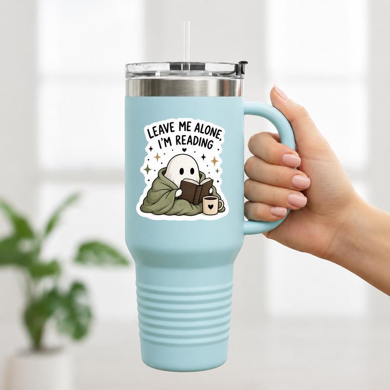 Leave Me Alone I’m Reading - Cozy Introvert Ghost Sticker Leave Me Alone I’m Reading - Cozy Introvert Ghost Sticker