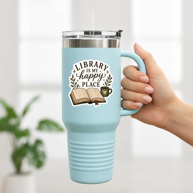 Library Is My Happy Place Sticker - Cozy Book Lover Gift